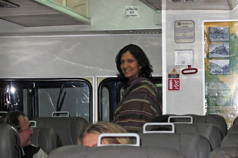 I knew we were in for a Peru Rail fashion show when the train attendant came out of the bathroom looking like this.jpg