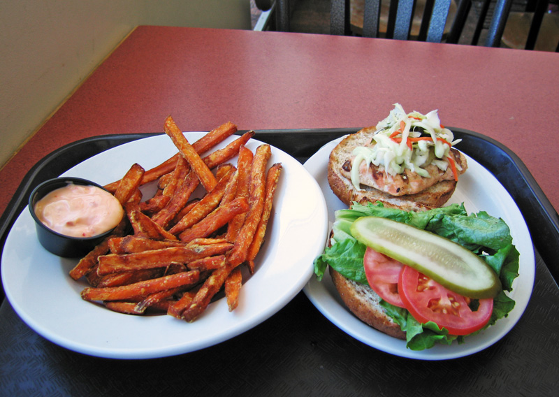 Salmon burger and sweet potato frites at Whistler.jpg