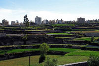 Ancient Inca terraces just below the developed city